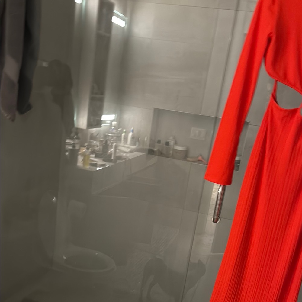 Red Midi Dress with Cutout Detail